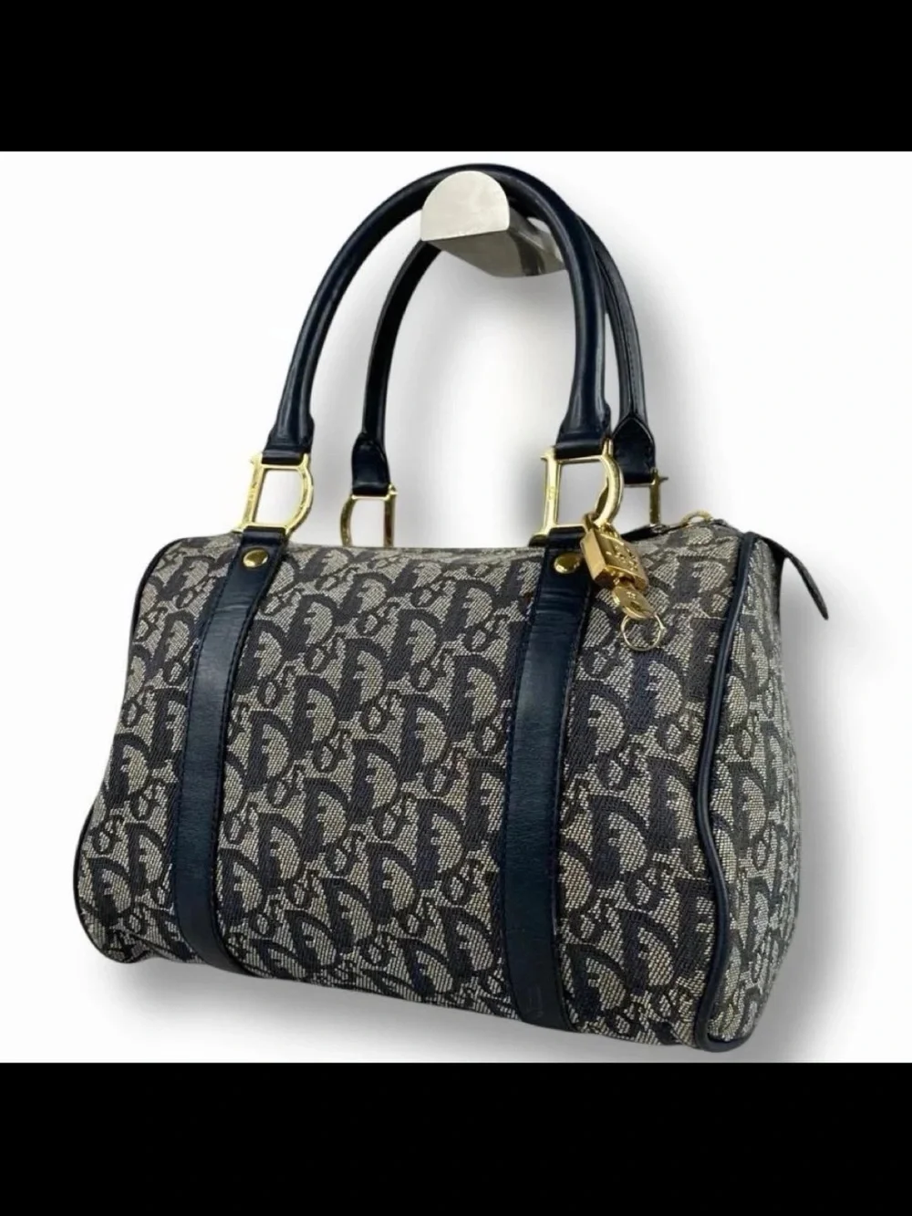 Dior Navy & Beige Oblique Satchel with Gold Hardware